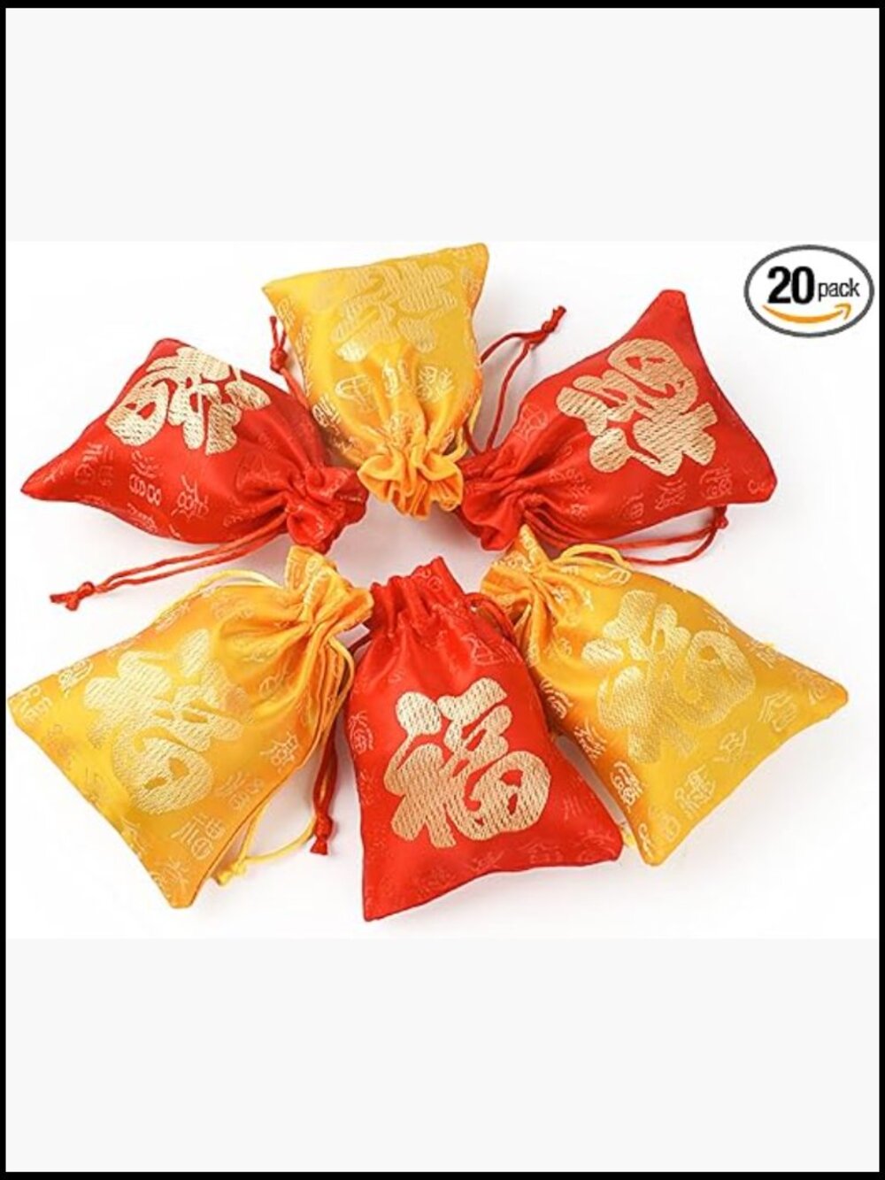 Drawstring Chinese Good Luck Gift Pouch Coins Jewelry Bags Set of 20